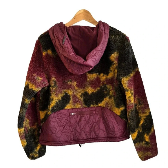 NWOT JoyLab Maroon Yellow Black Tie Dye Hooded Zip Up Fleece Size Small - Picture 3 of 6